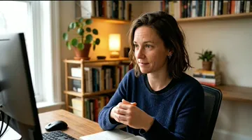 Marta, a fictional example engineer, explaining a system design in a recorded technical interview.