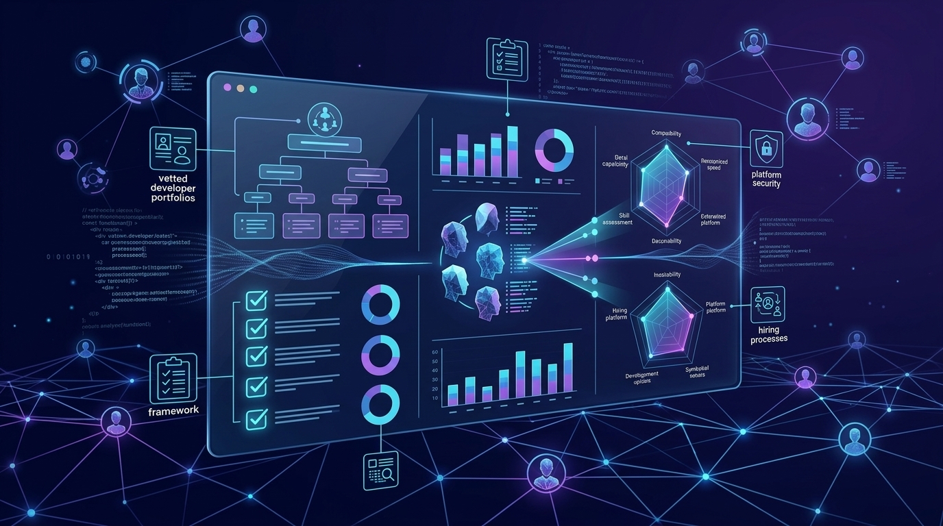 Abstract B2B technology dashboard illustrating how to choose a remote developer hiring platform