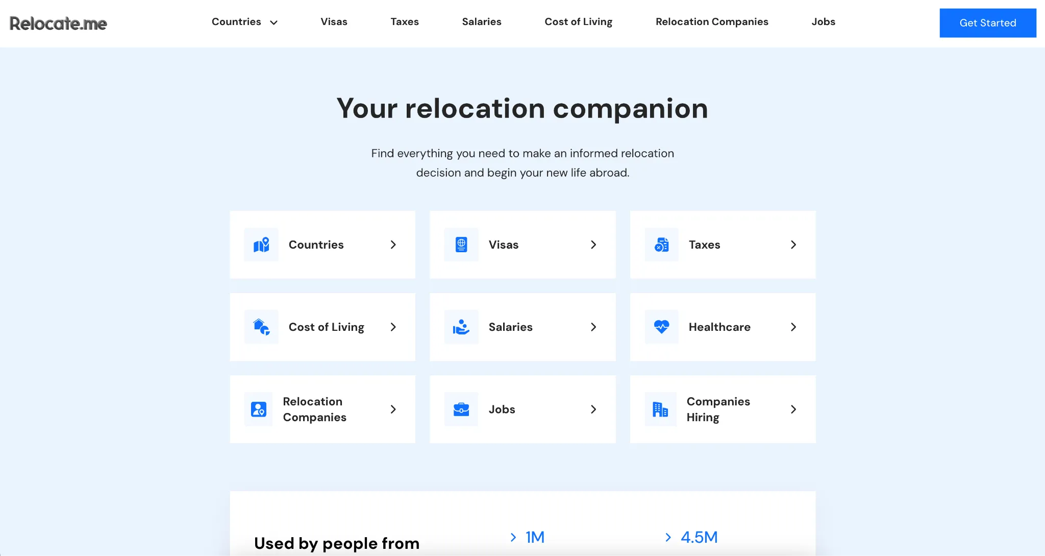 The screenshot of the Relocate.me website