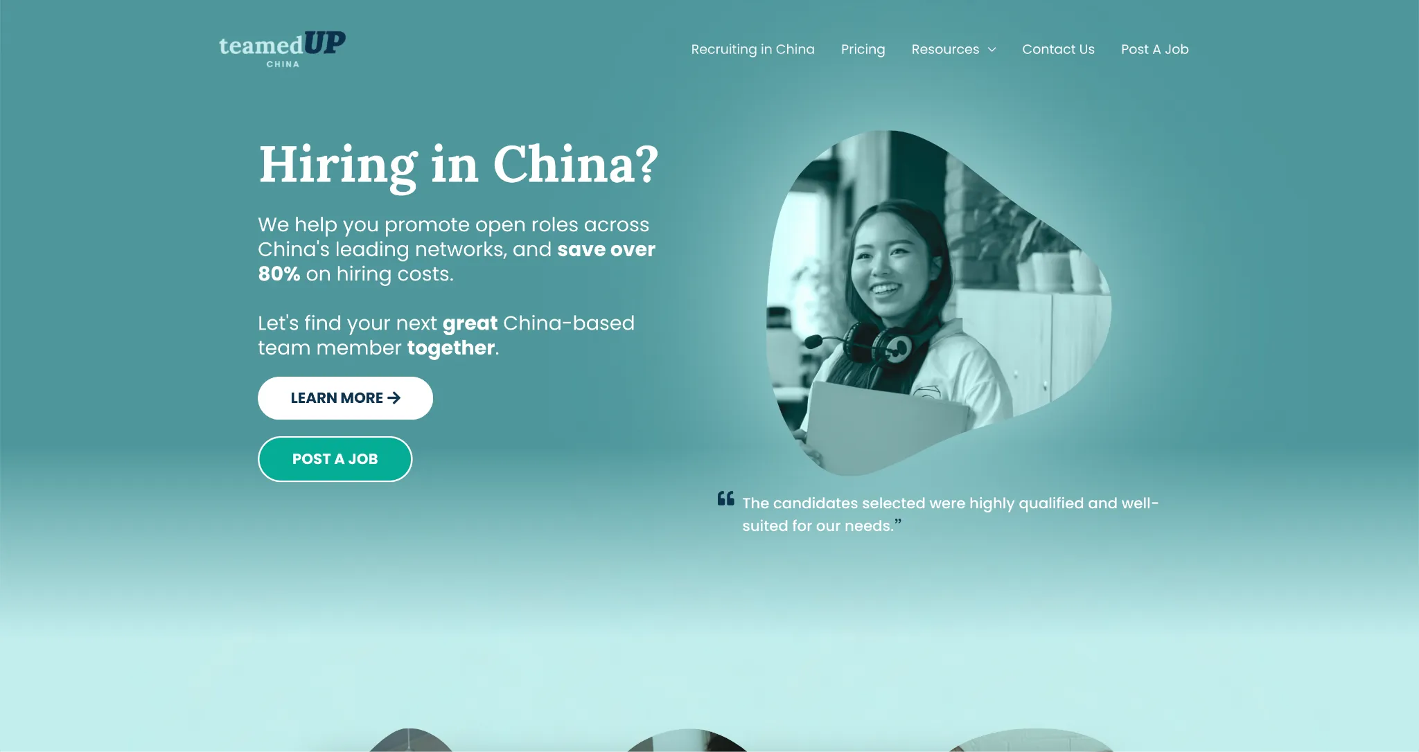 The screenshot from the TeamedUp China website